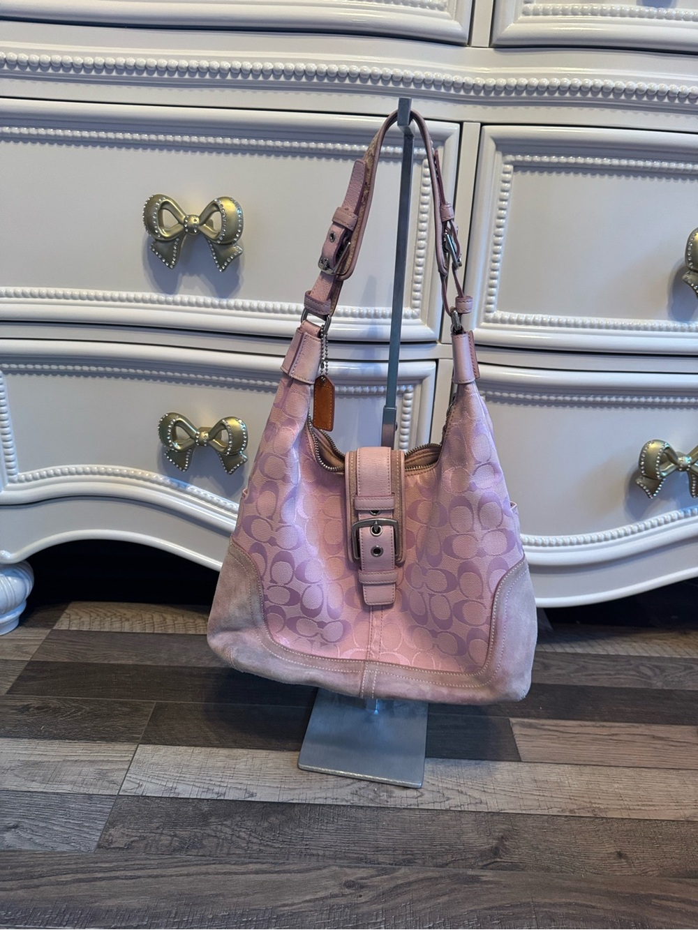 Coach Lilac Signature Canvas Shoulder Bag with Buckle Strap